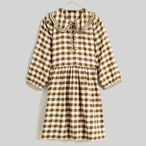 NWT Madewell Gingham Collared Puff-Sleeve Mini Dress - Picture 5 of 11